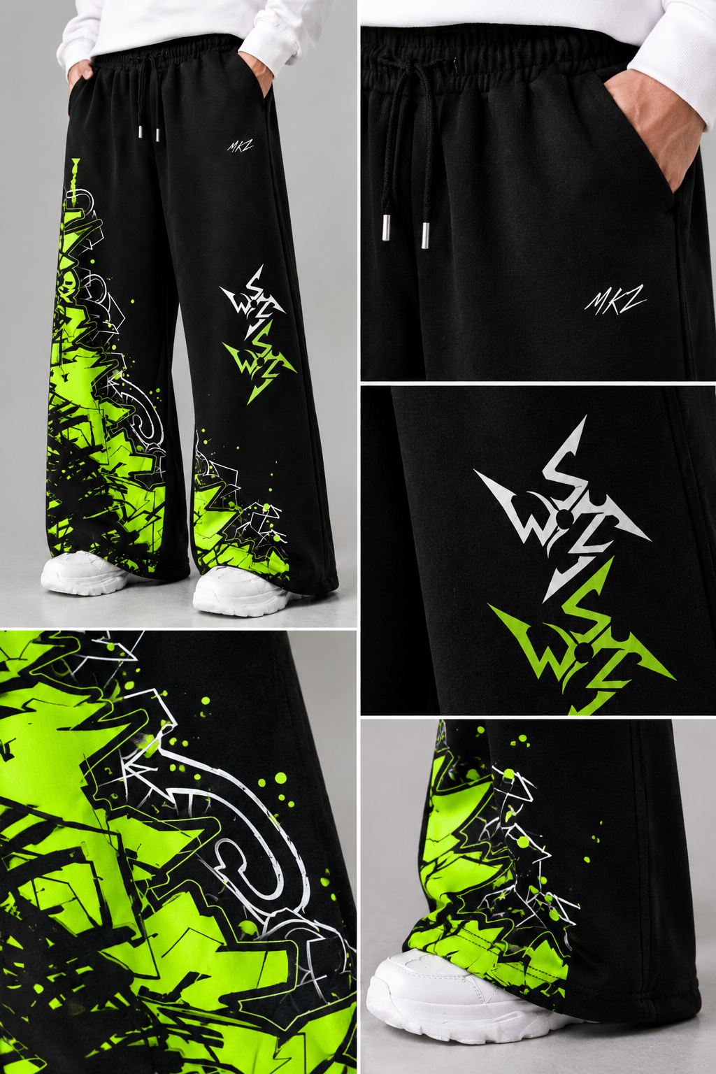 WIDE LEG TROUSER | NEON GRAFFITI - BLACK | UNISEX
