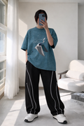 Co-Ord Set – Acid Wash Soaring Hope Oversized Tee × ArcLane Curve Piping Wide TrackPants (Unisex)