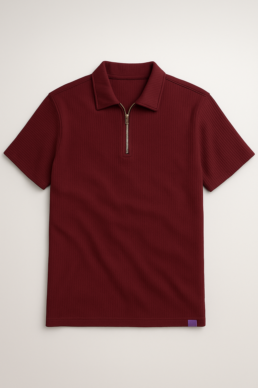Thermal Line Half-Zipped Polo Shirt - Maroon