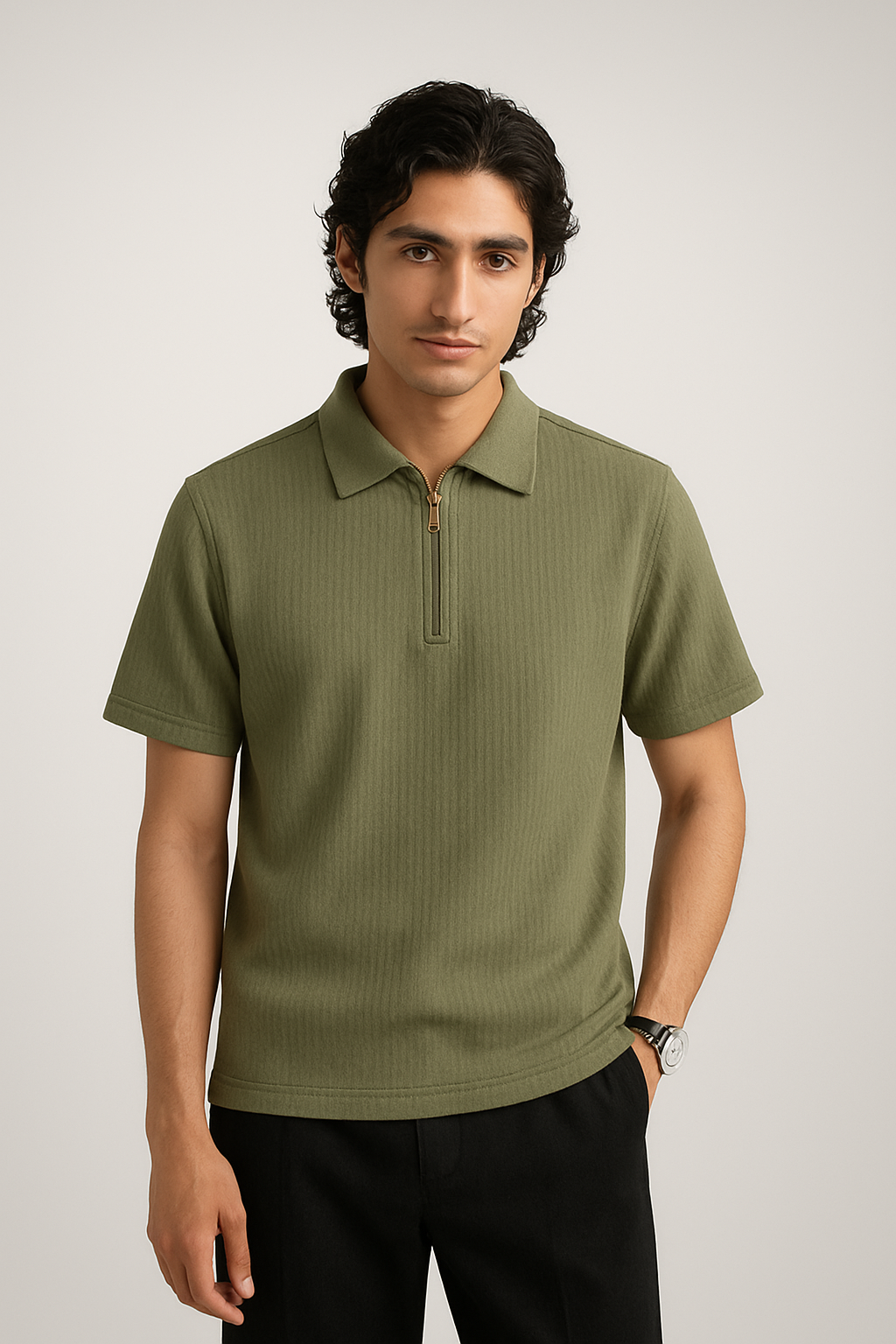 Thermal Line Half-Zipped Polo Shirt - Pista Green
