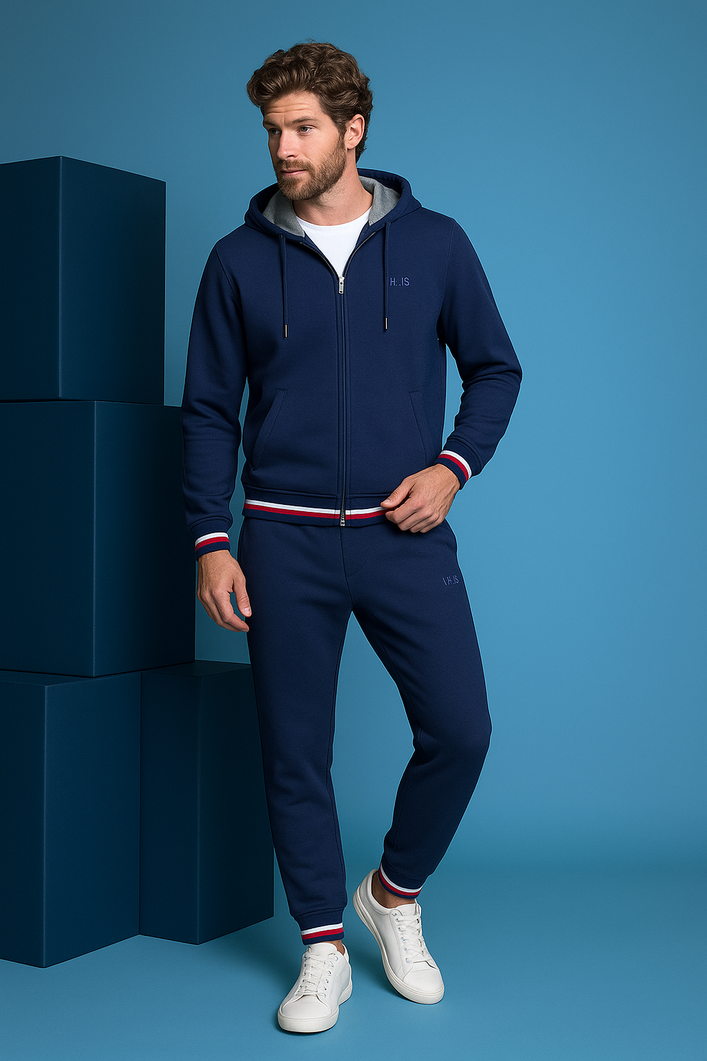 NAVY BLUE SPORTLINE ZIPPED BAGGY TRACKSUIT - UNISEX