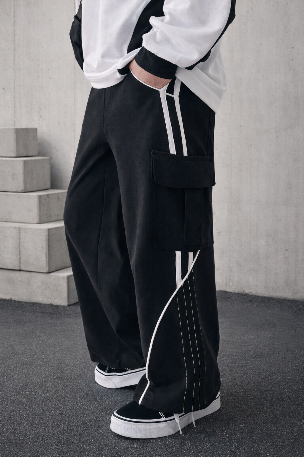 Driftline Cargo Wide Track Pants - Black - UNISEX