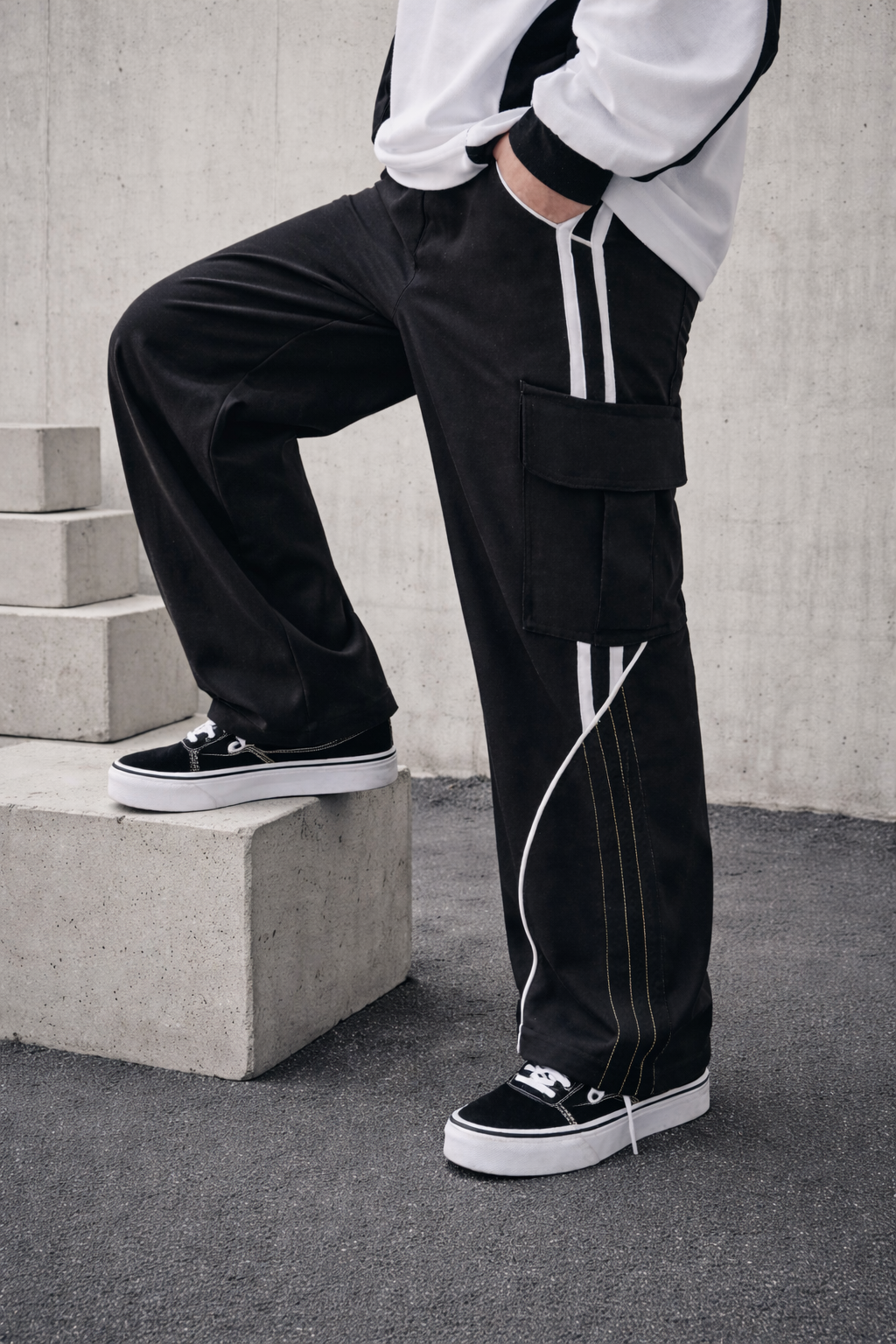 Driftline Cargo Wide Track Pants - Black - UNISEX