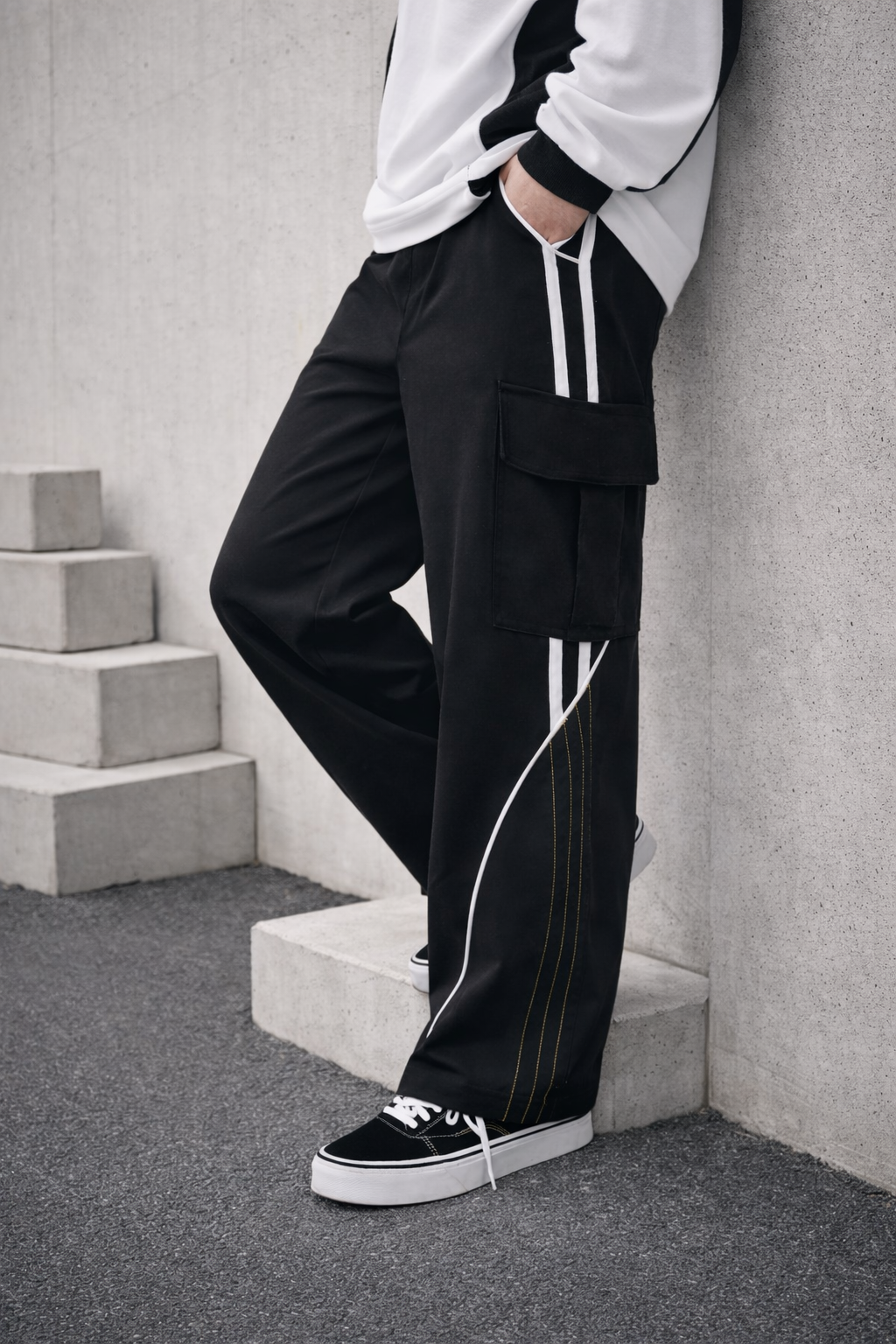 Driftline Cargo Wide Track Pants - Black - UNISEX