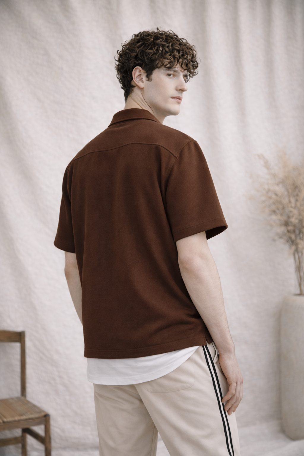 French Terry Minimalist Korean Shirt - Brown