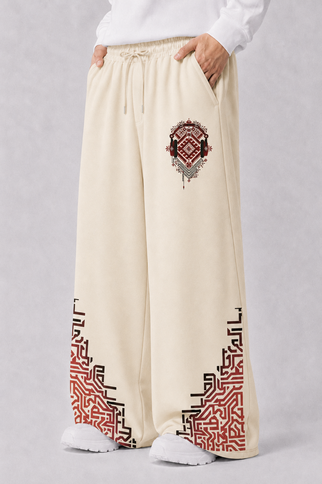 WIDE LEG TROUSER | TRIBAL BEATS - CREAM | UNISEX