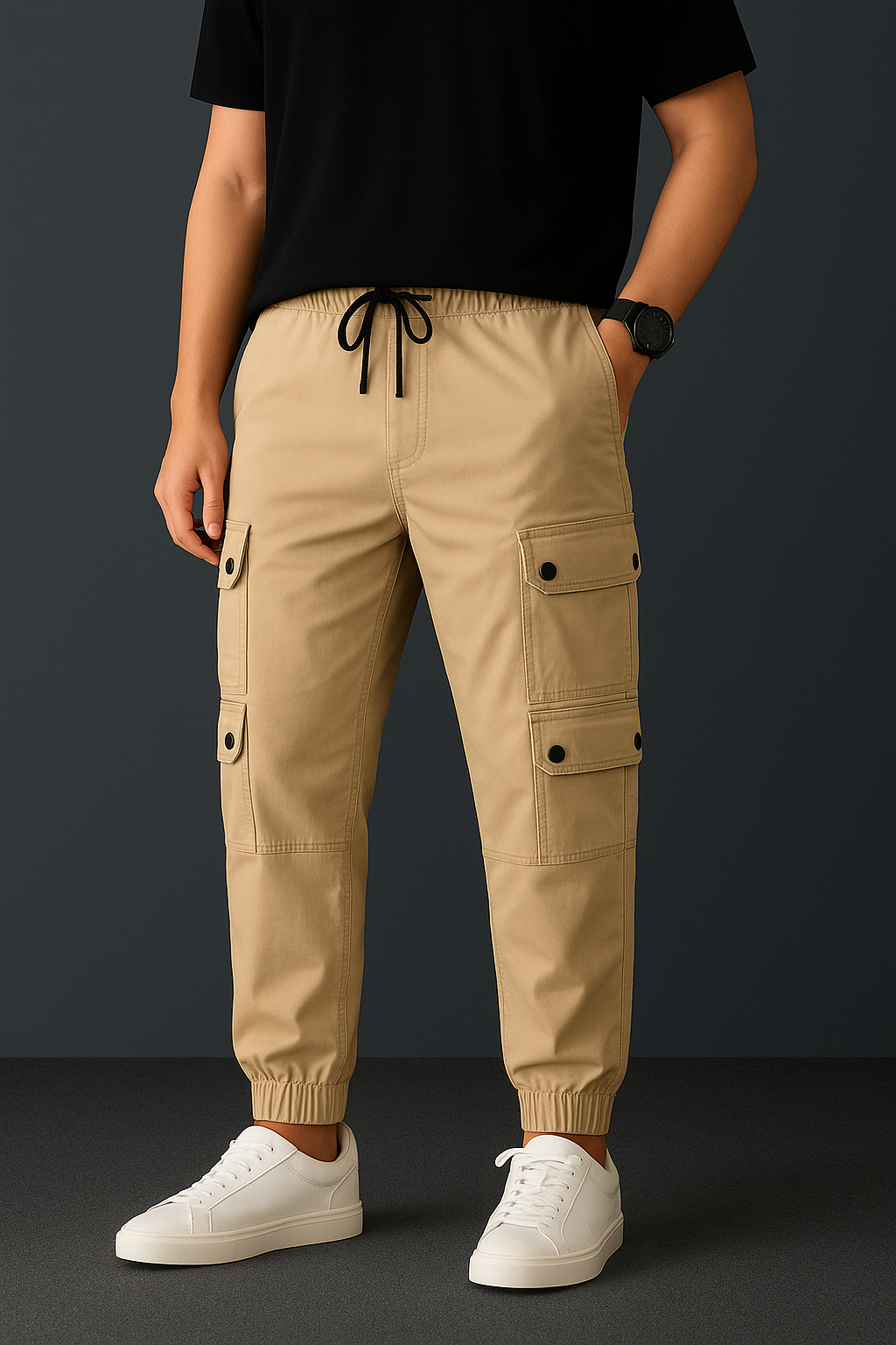Beige Fit 8 Pocket Cargo Trousers - Unisex