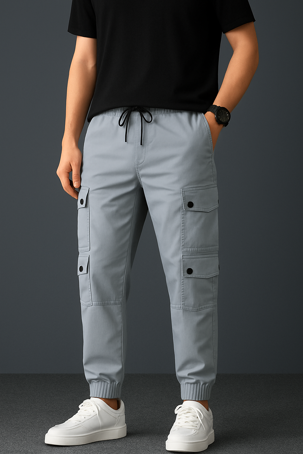 Midnight Gray Twill Fit 8 Pocket Cargo Trousers - Unisex