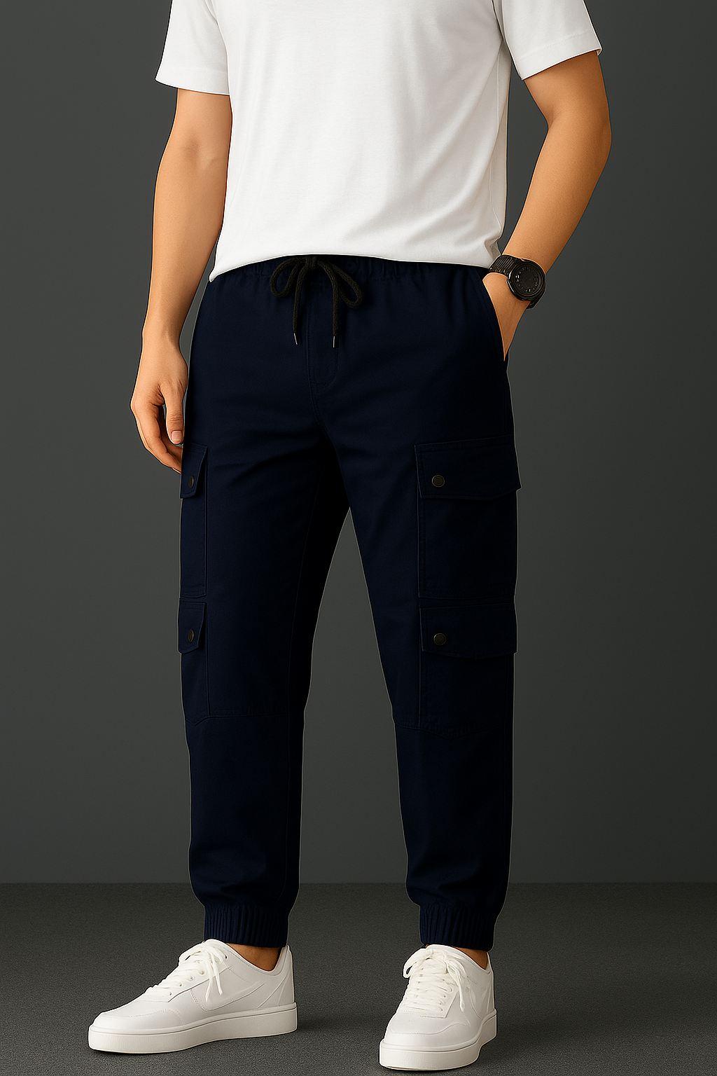 Navy Blue Fit 8 Pocket Cargo Trousers - Unisex