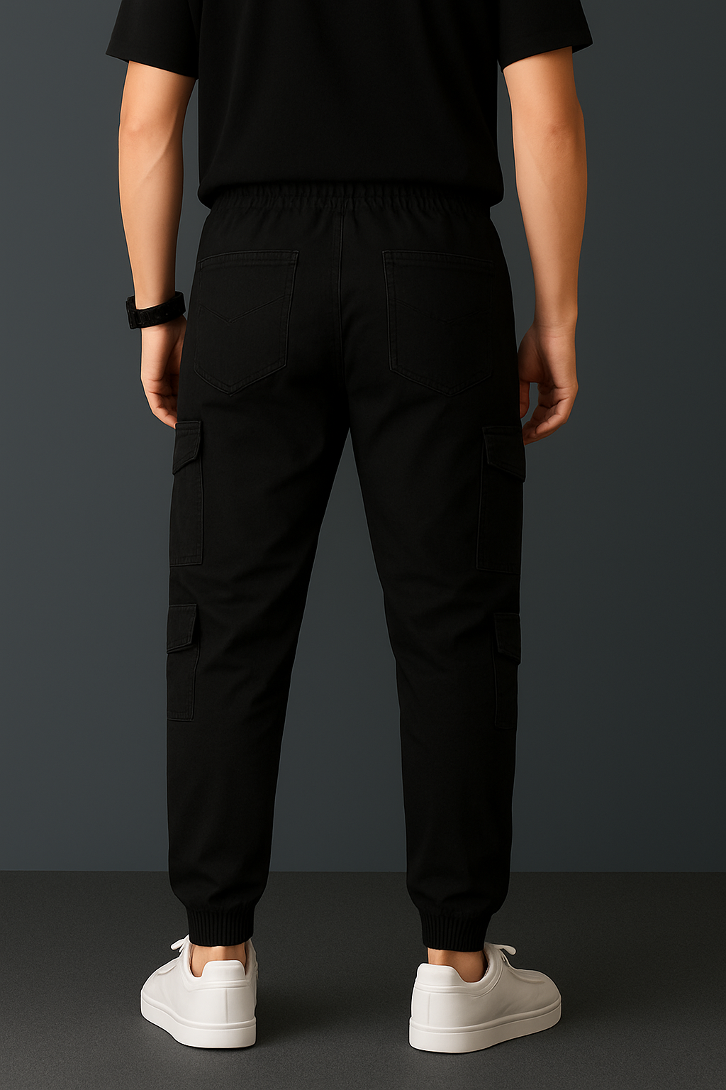 Black Twill Fit 8 Pocket Cargo Trousers - Unisex