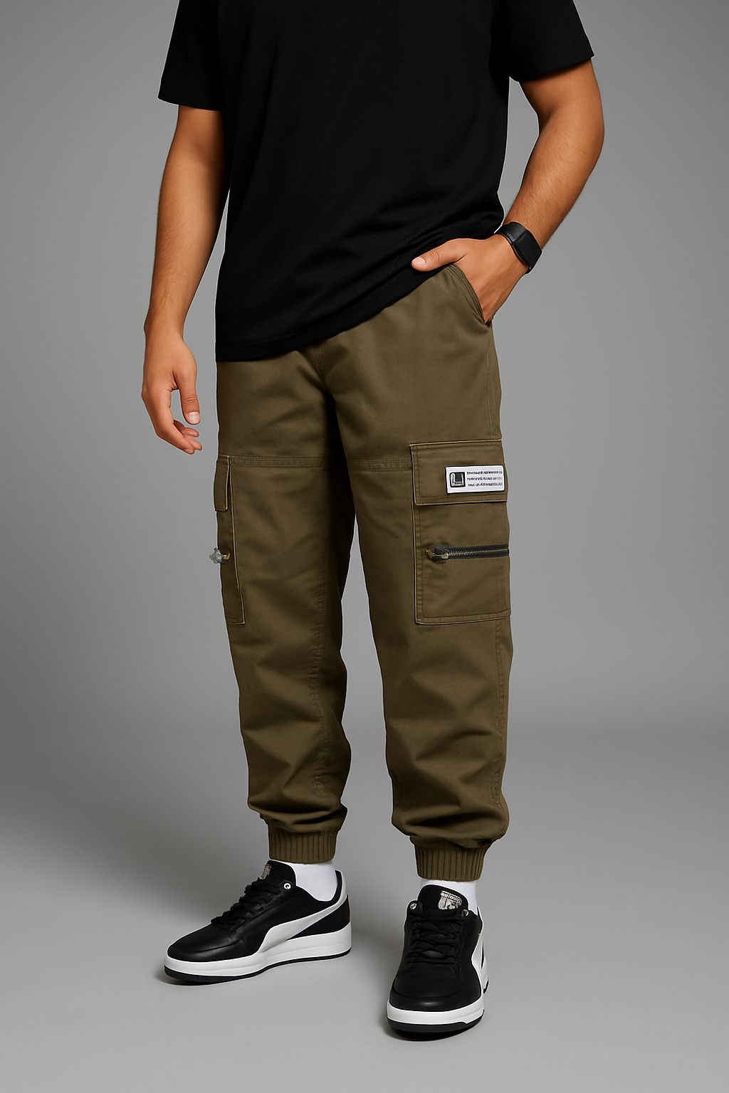 Oversized Black Squad Baggy Cargo Trouser - Olive Green
