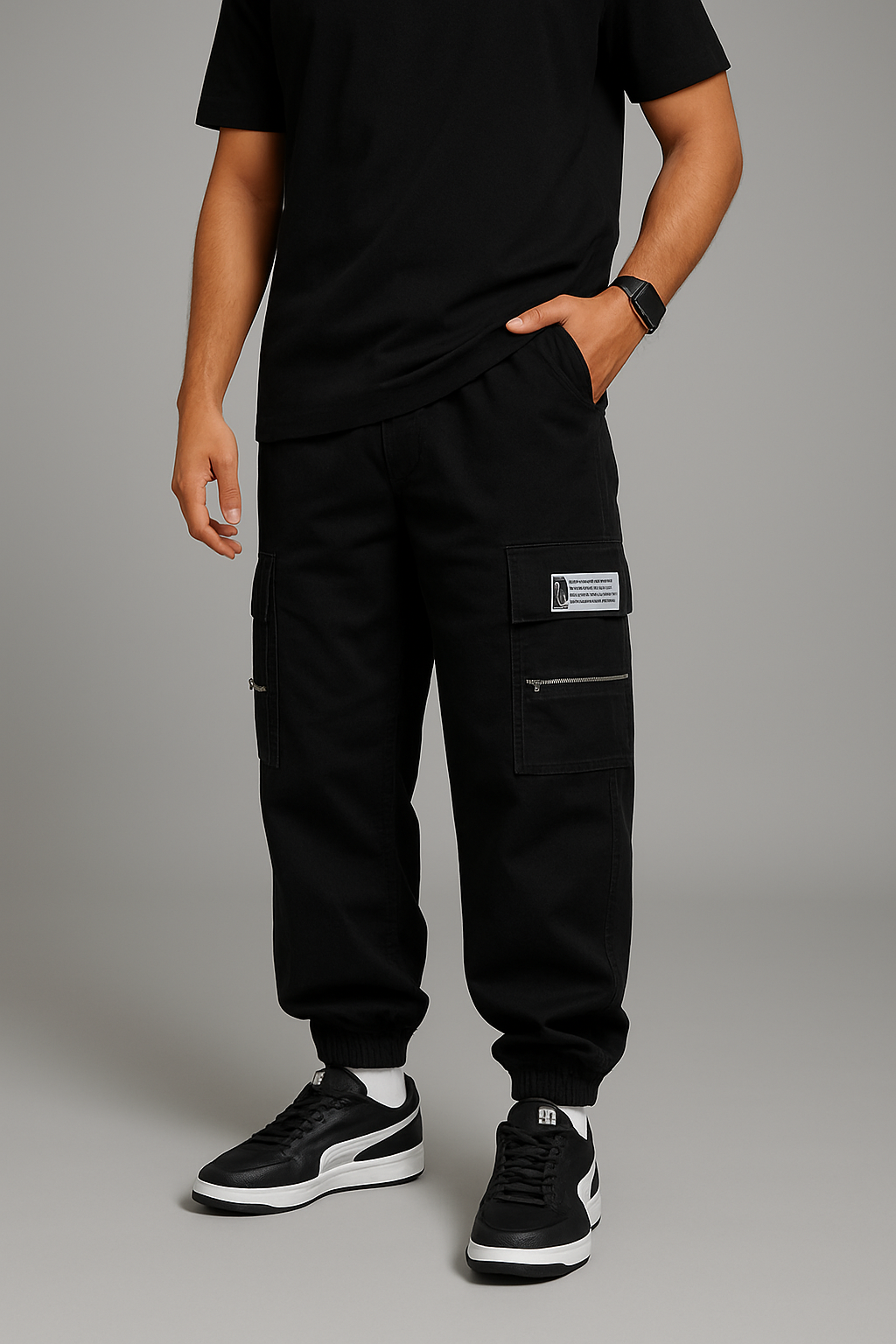 Oversized Black Squad Baggy Cargo Trouser - Black