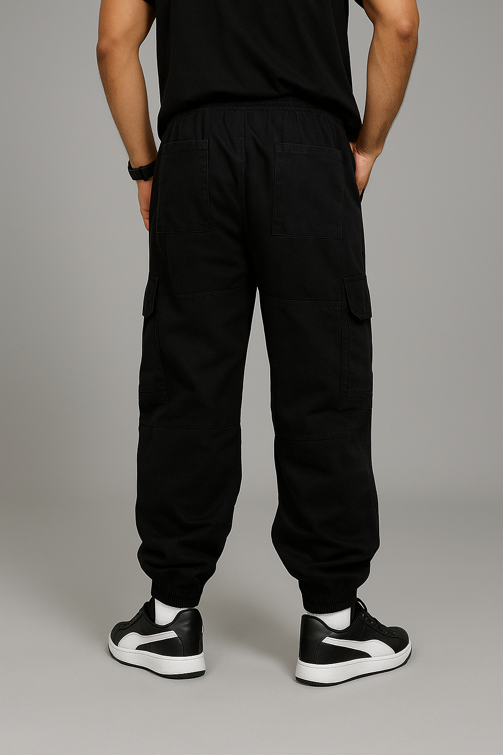 Oversized Black Squad Baggy Cargo Trouser - Black