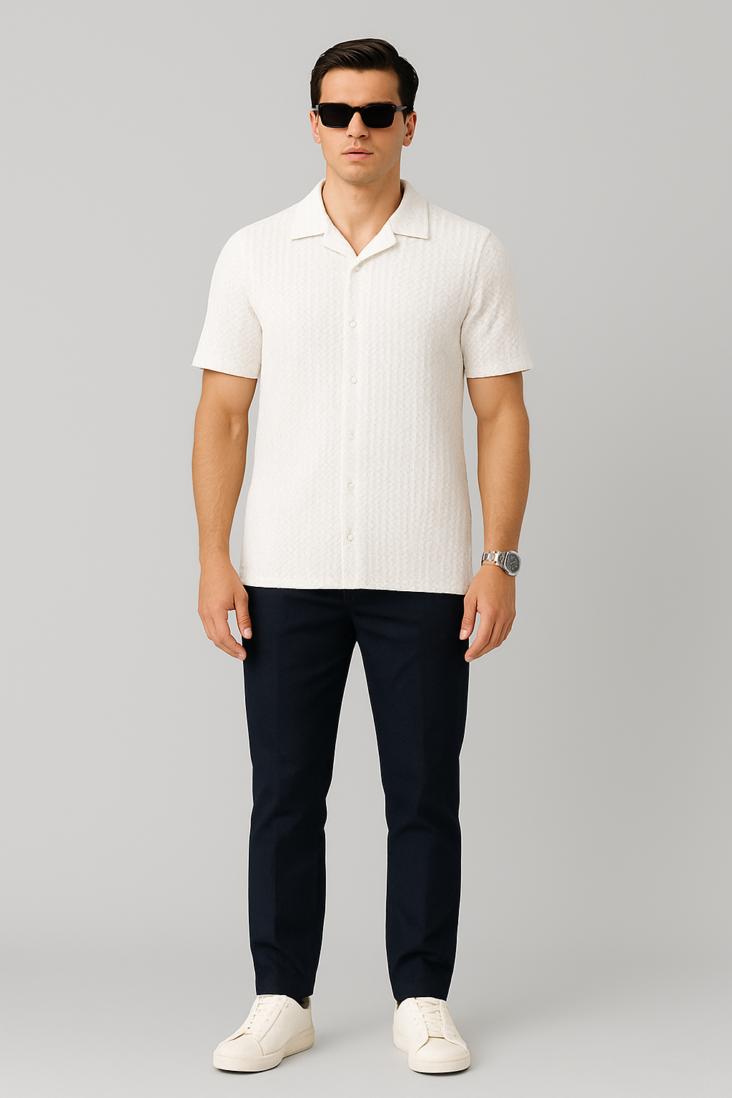 Knitted Breeze Cuban Collar Shirt - White