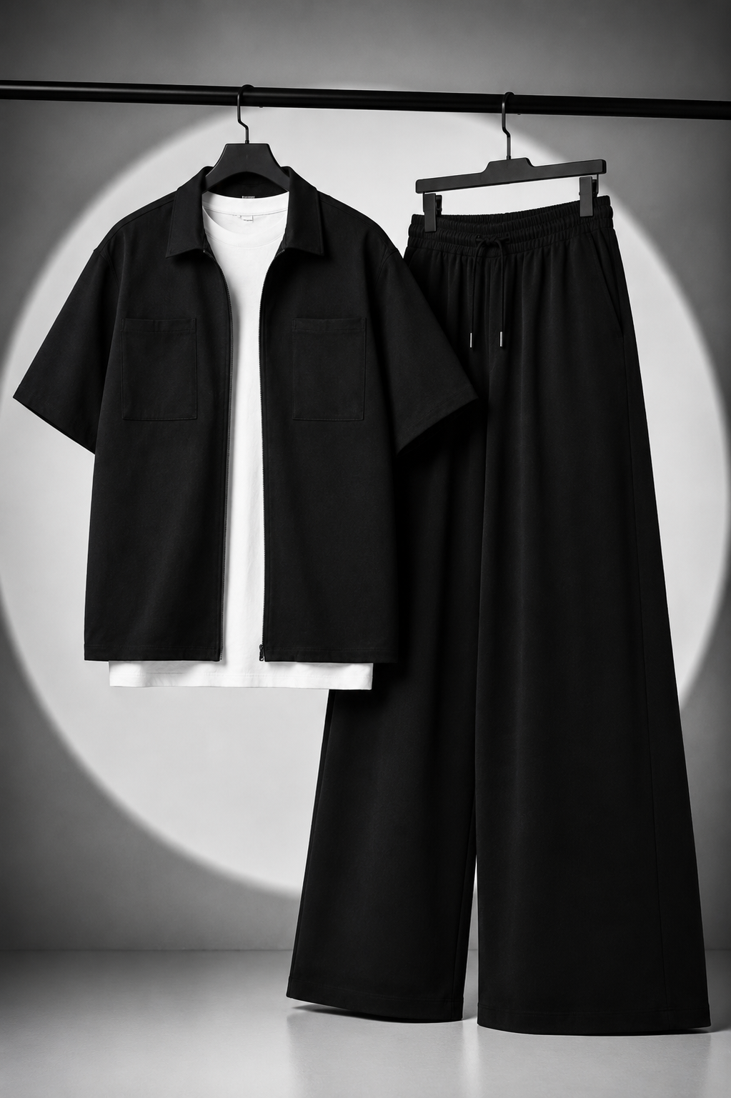 Korean Minimalist Shirt × Plain Baggy Trouser Co-Ord Set - Unisex