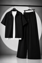 Korean Minimalist Shirt × Plain Baggy Trouser Co-Ord Set - Unisex