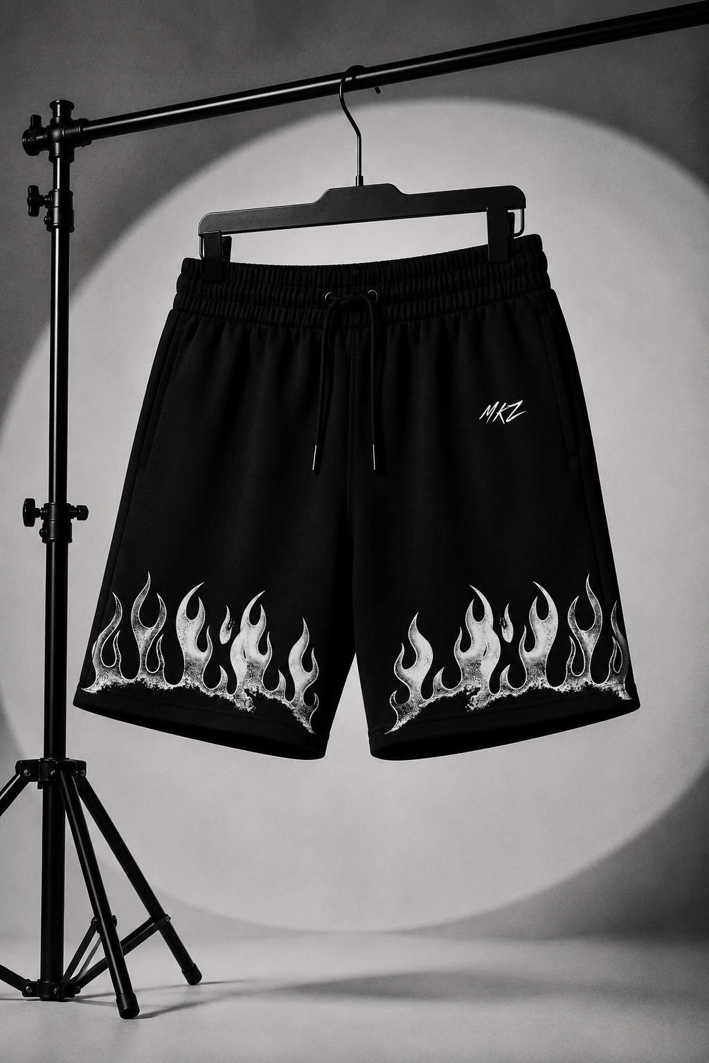 GHOST FLAME GRAPHIC JERSEY SHORTS - BLACK