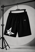 STARBURST GRAPHIC JERSEY SHORTS - BLACK