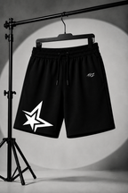 STARBURST GRAPHIC JERSEY SHORTS - BLACK