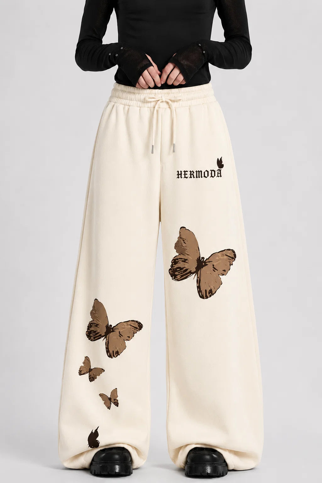 LUNA MOCHA BUTTERFLIES BAGGY TROUSER | CREAM | HERMODA