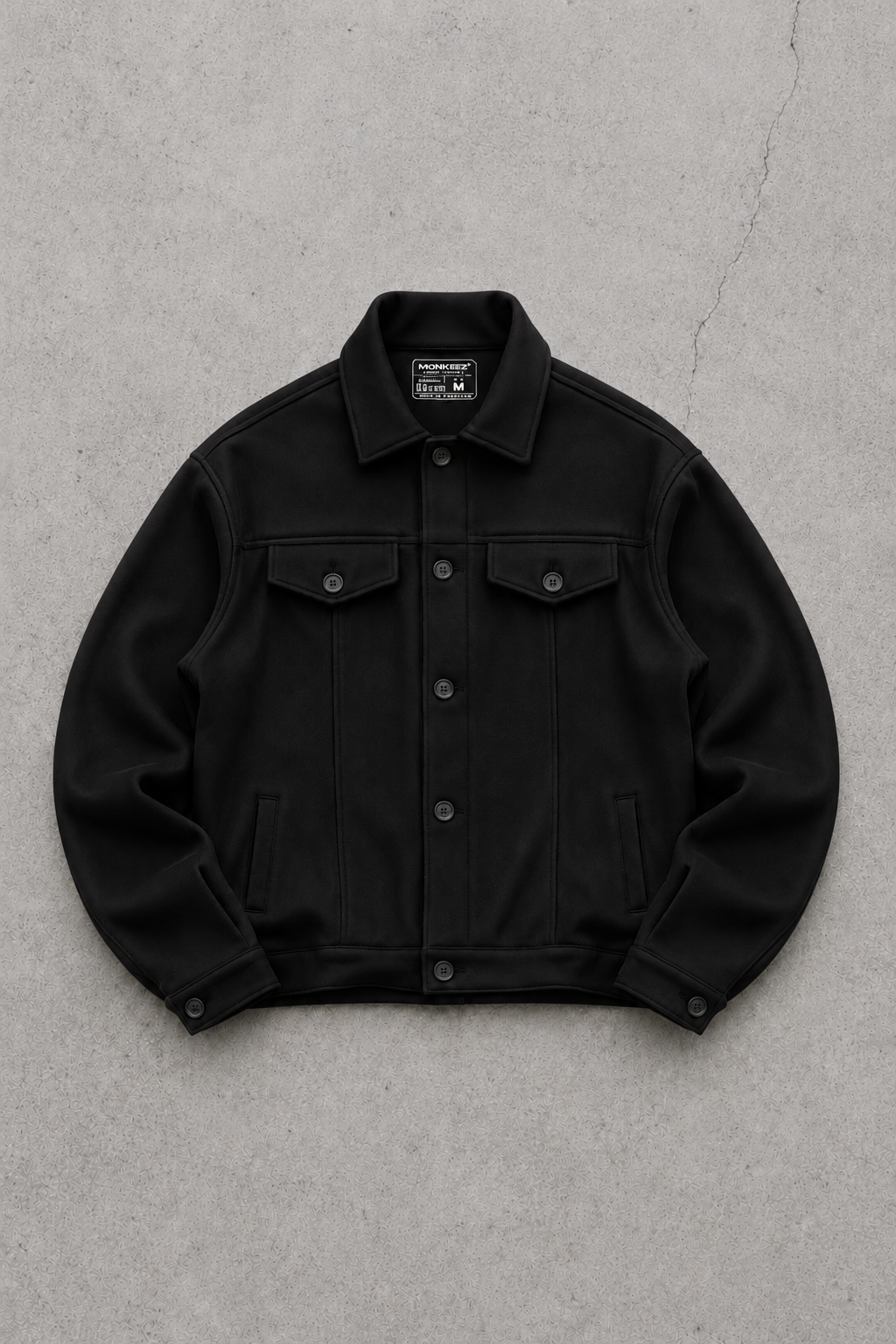 Black Korean Fleece Minimalist Jacket - Unisex