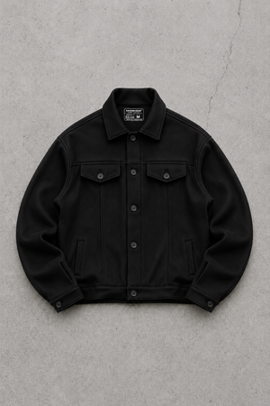 Black Korean Fleece Minimalist Jacket - Unisex