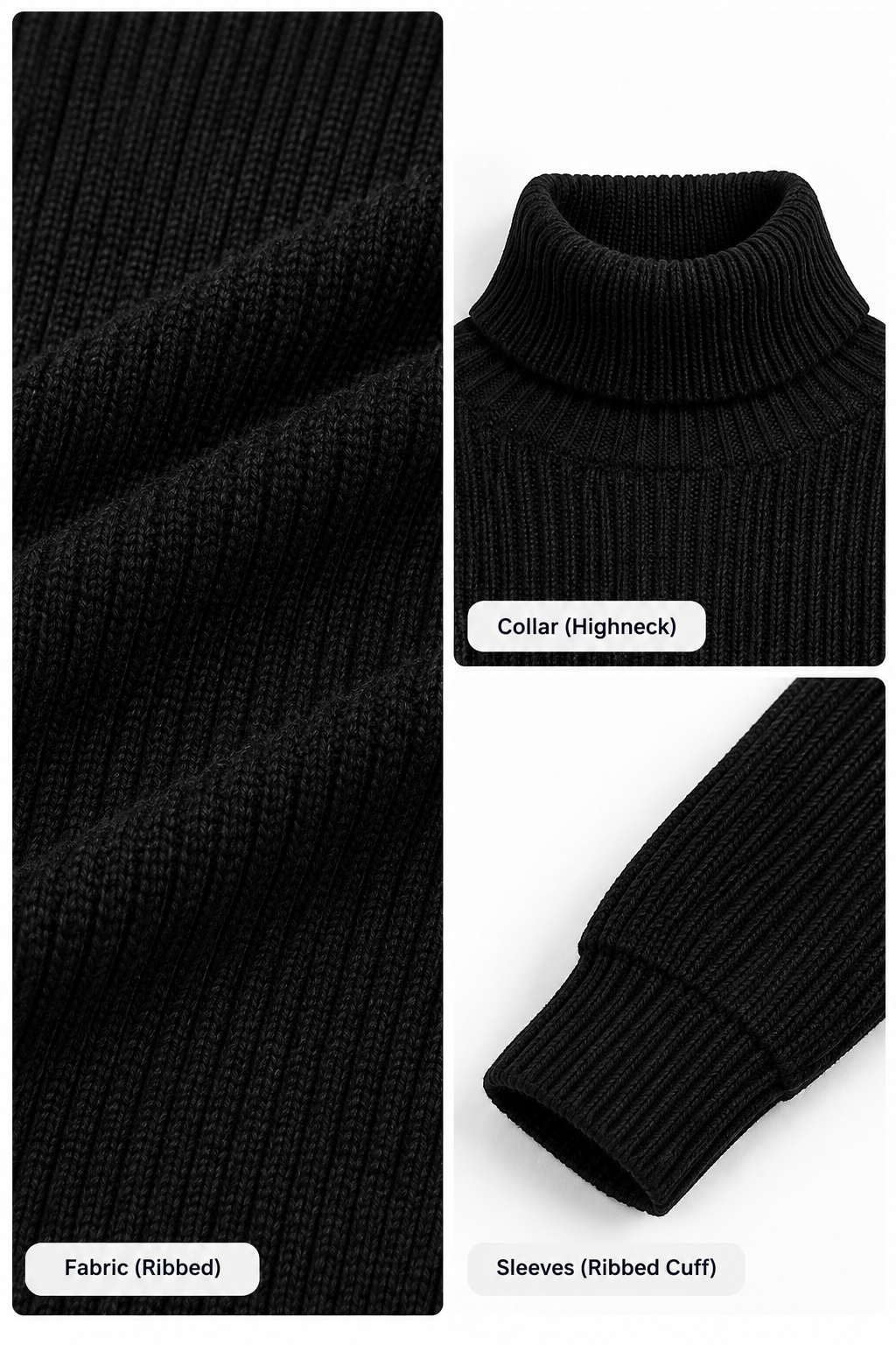 RIBBED HIGHNECK | BLACK | UNISEX