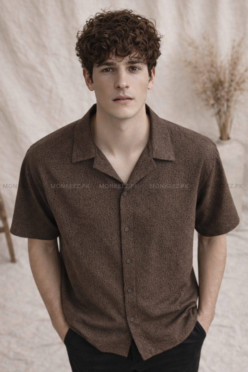 Terra Weave Cuban Collar Shirt - Cocoa Brown