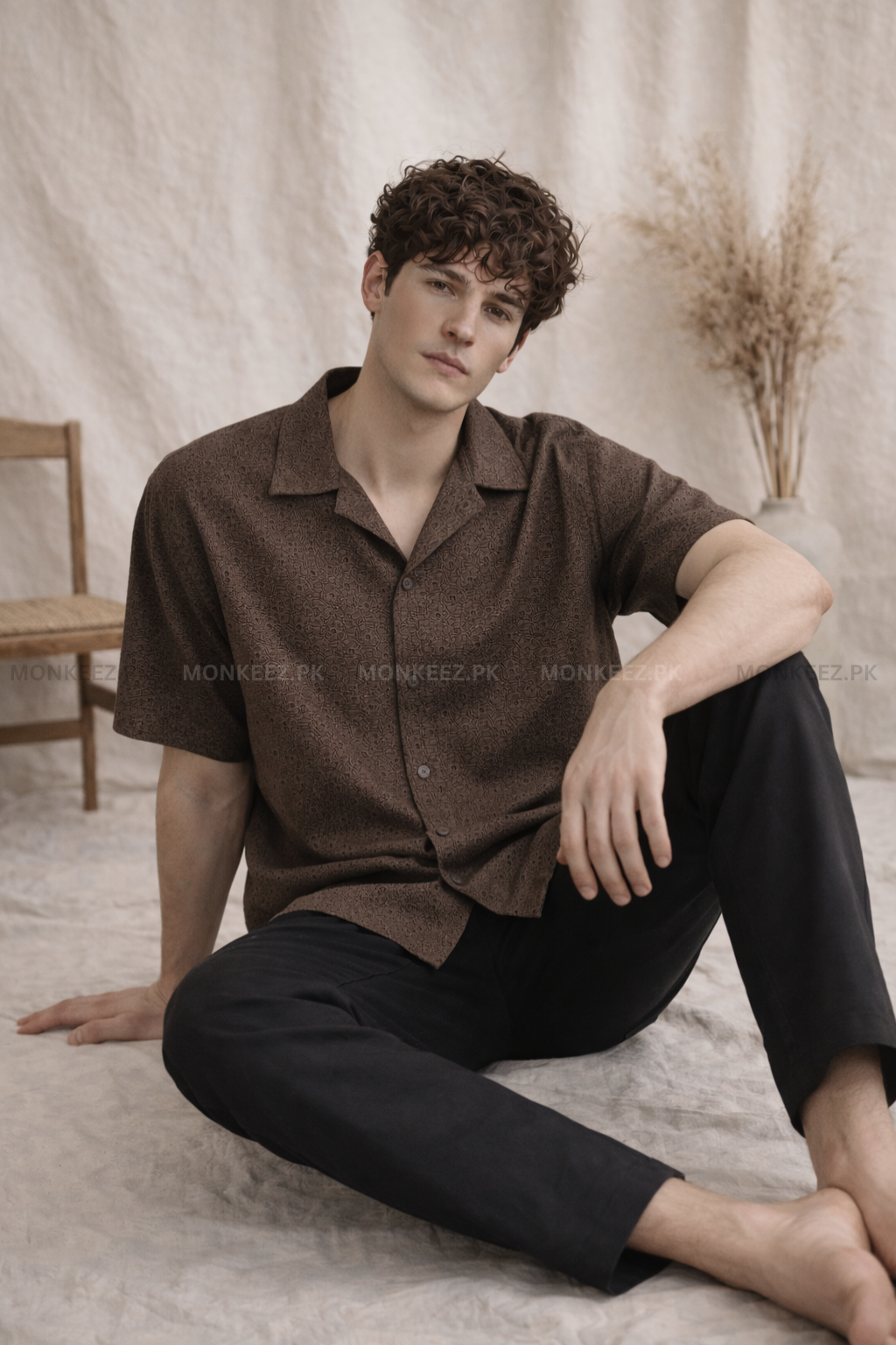 Terra Weave Cuban Collar Shirt - Cocoa Brown