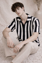 Black & White Waffle-Knit Cuban Collar Shirt - Unisex