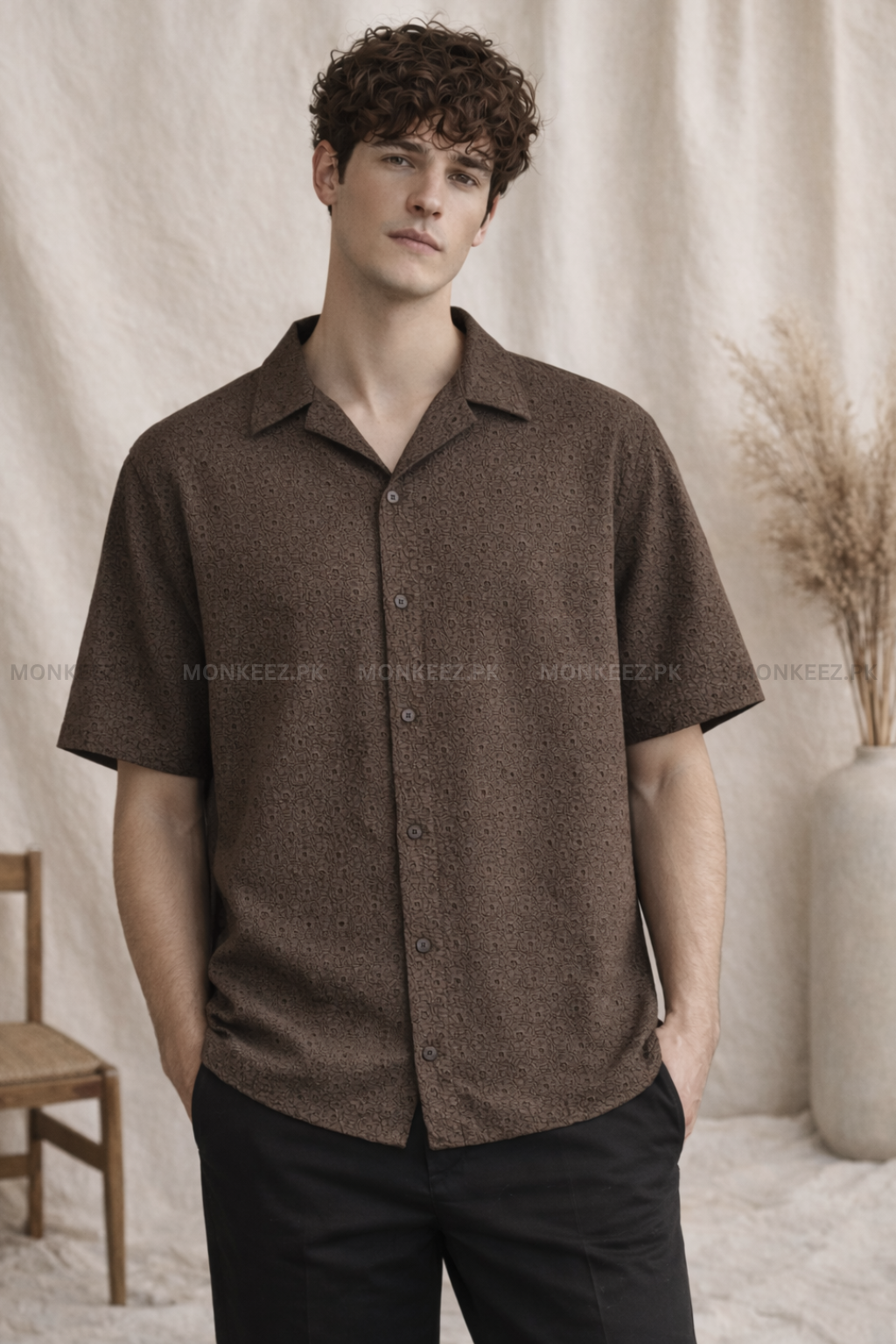 Terra Weave Cuban Collar Shirt - Cocoa Brown