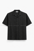 Tonal Pattern Cuban Collar Shirt - Black