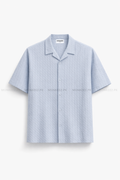 Artisan Texture Cuban Collar Shirt - Ice Blue