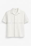 Embossed Stripe Cuban Collar Shirt - Soft Ivory