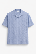 Self Micro-Texture Cuban Collar Shirt - Powder Blue