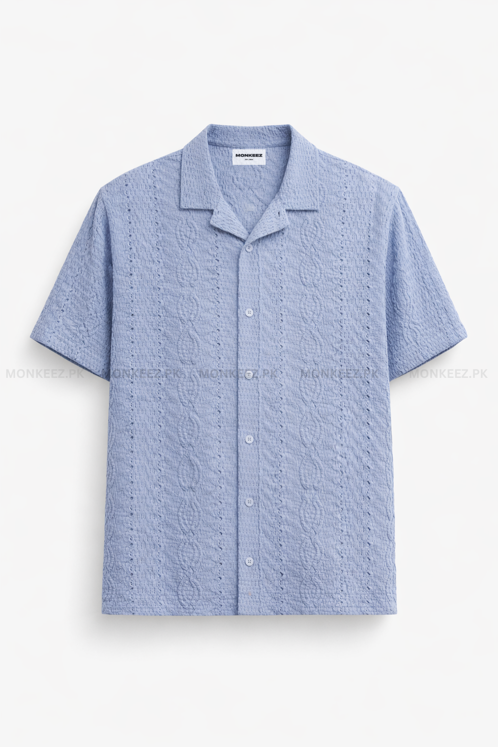 Self Micro-Texture Cuban Collar Shirt - Powder Blue