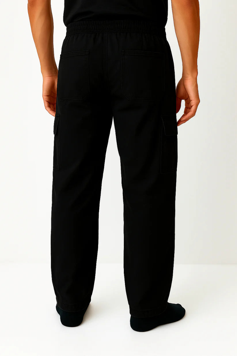 Black Baggy Fit Cotton Cargo Trouser - Unisex