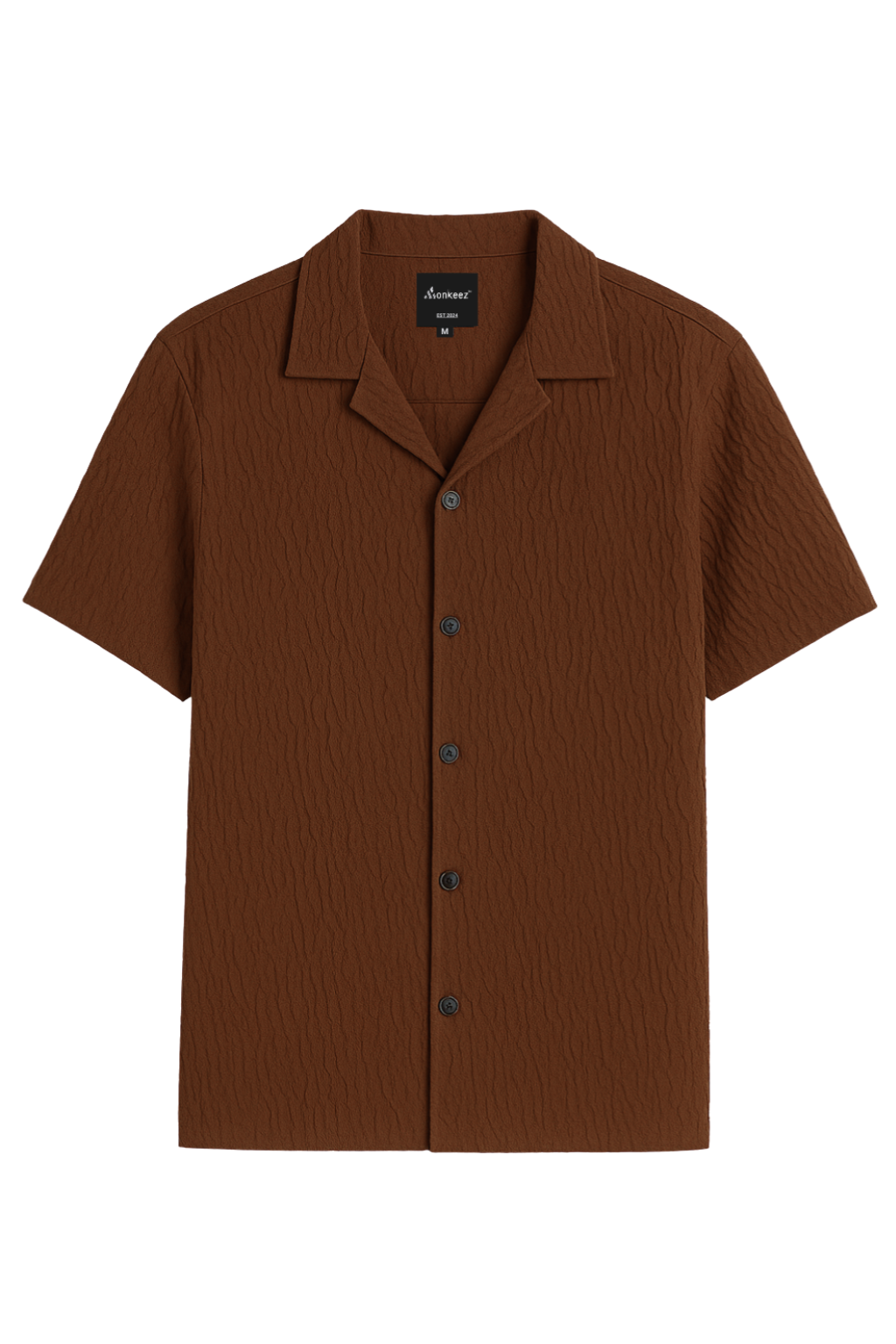 Wavy Crinkle Cuban Collar Shirt - Brown
