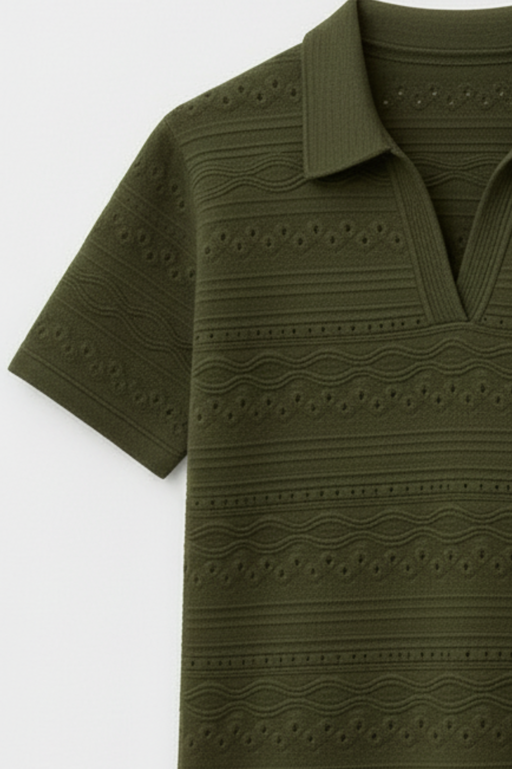 PACK OF 2 JOHNY COLLAR KNITTED EMBOSED POLO - OLIVE GREEN & BLACK (JP#2)