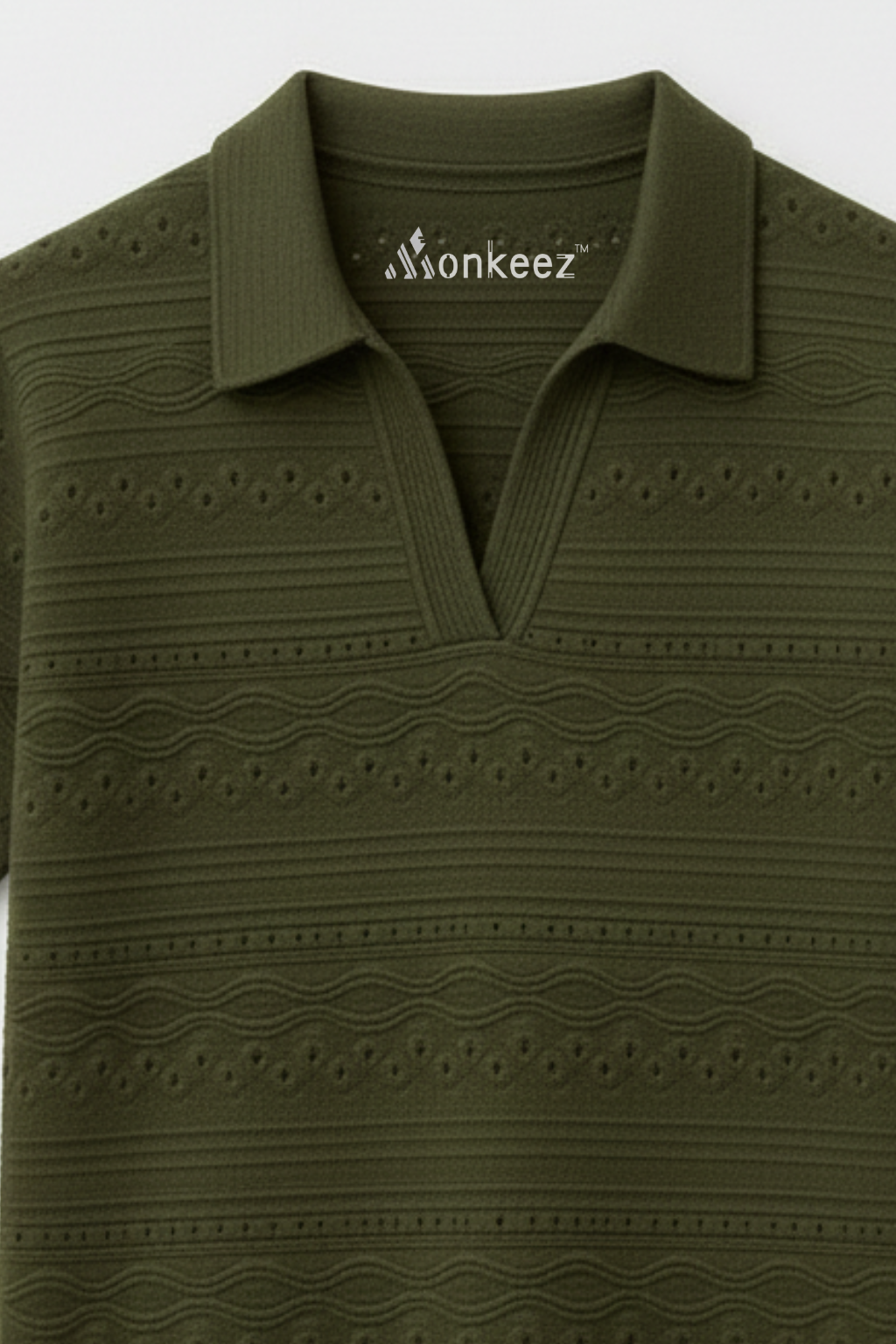 PACK OF 2 JOHNY COLLAR KNITTED EMBOSED POLO - OLIVE GREEN & BLACK (JP#2)