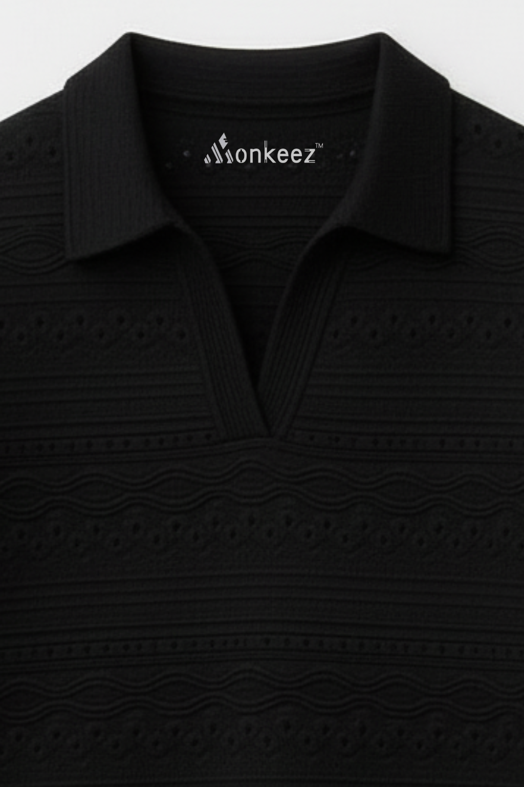 PACK OF 2 JOHNY COLLAR KNITTED EMBOSED POLO - WHITE & BLACK (JP#2)