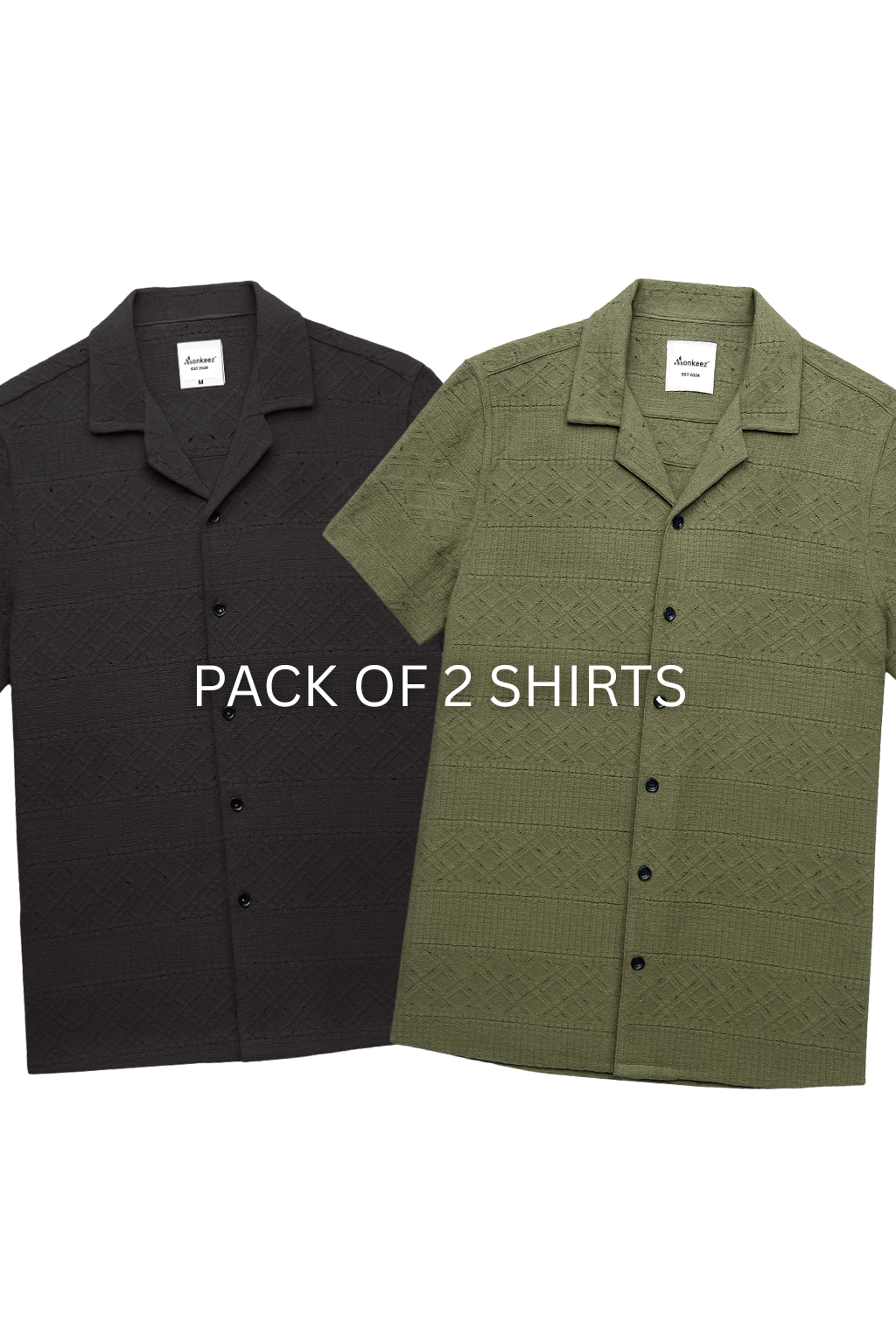 Pack Of 2 Heritage Breeze Cuban Collar Shirt - Black & Olive Green