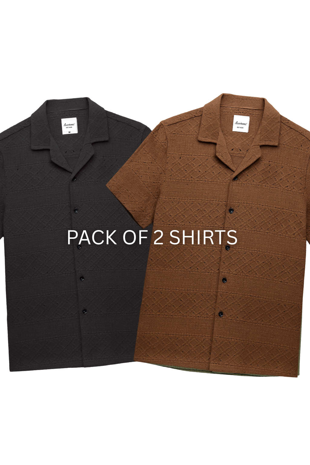 Pack Of 2 Heritage Breeze Cuban Collar Shirt - Black & Brown