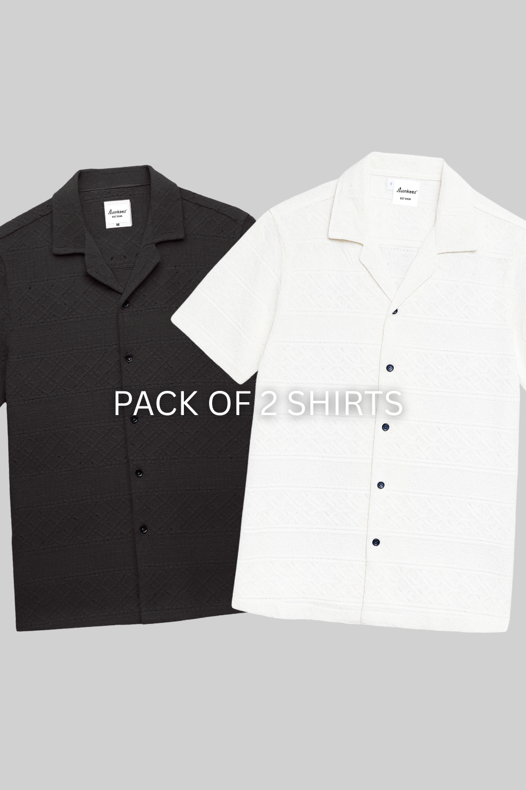 Pack Of 2 Heritage Breeze Cuban Collar Shirt - Black & White
