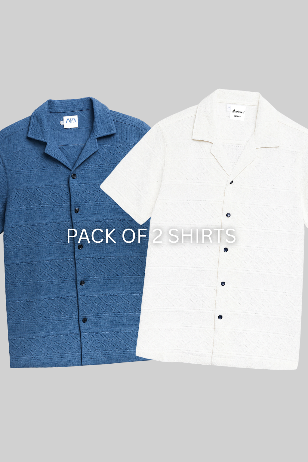 Pack Of 2 Heritage Breeze Cuban Collar Shirt - White & English Blue