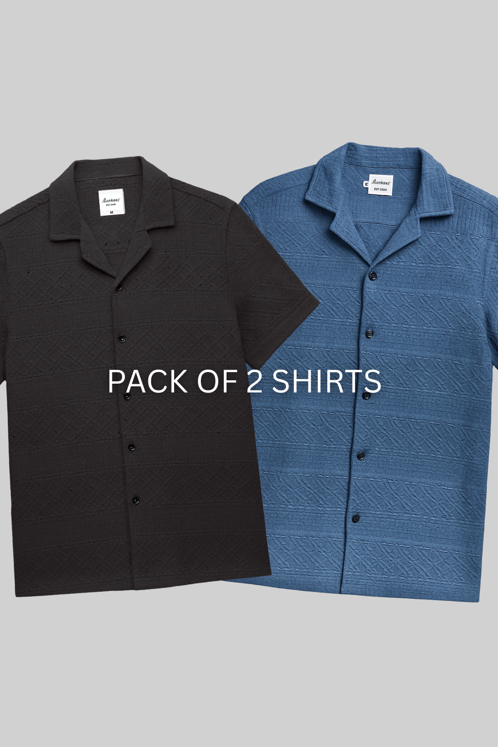 Pack Of 2 Heritage Breeze Cuban Collar Shirt - Black & English Blue