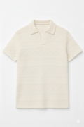JOHNY COLLAR KNITTED EMBOSED POLO - OFF WHITE