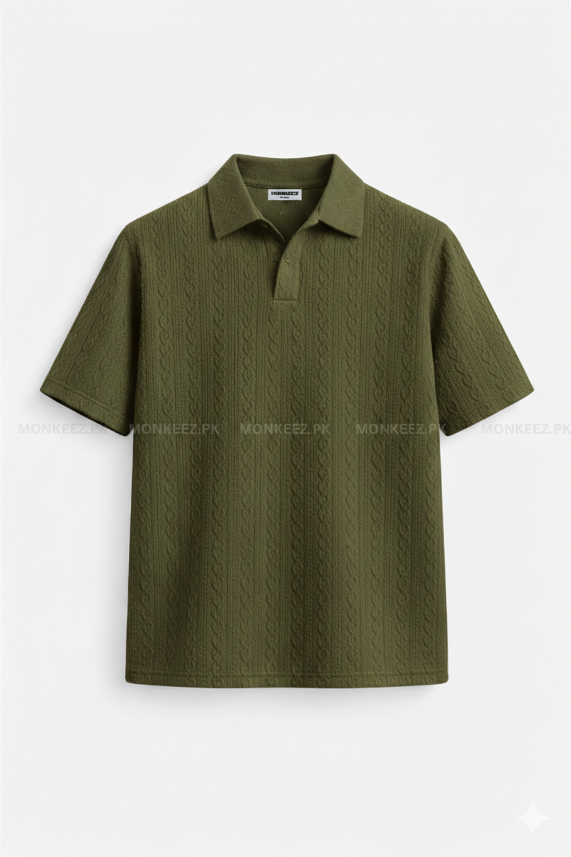 JOHNY COLLAR KNITTED EMBOSED POLO - DARK GREEN (JP#2)