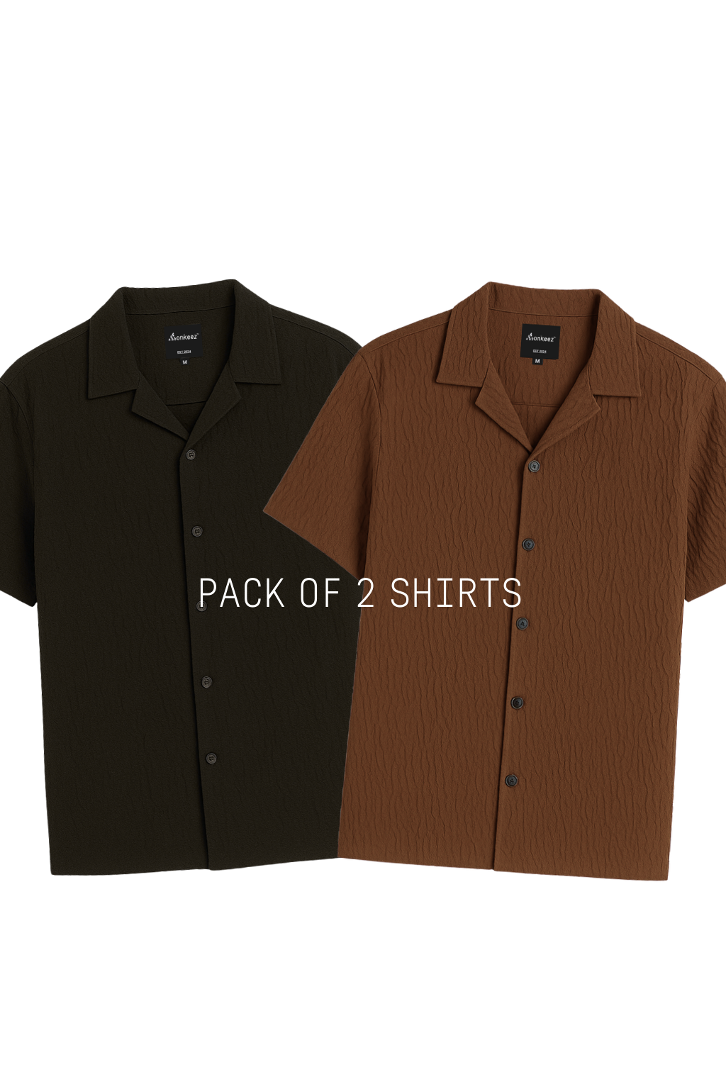 Pack Of 2 Wavy & Crinkle Cuban Collar Shirt - Brown & Black
