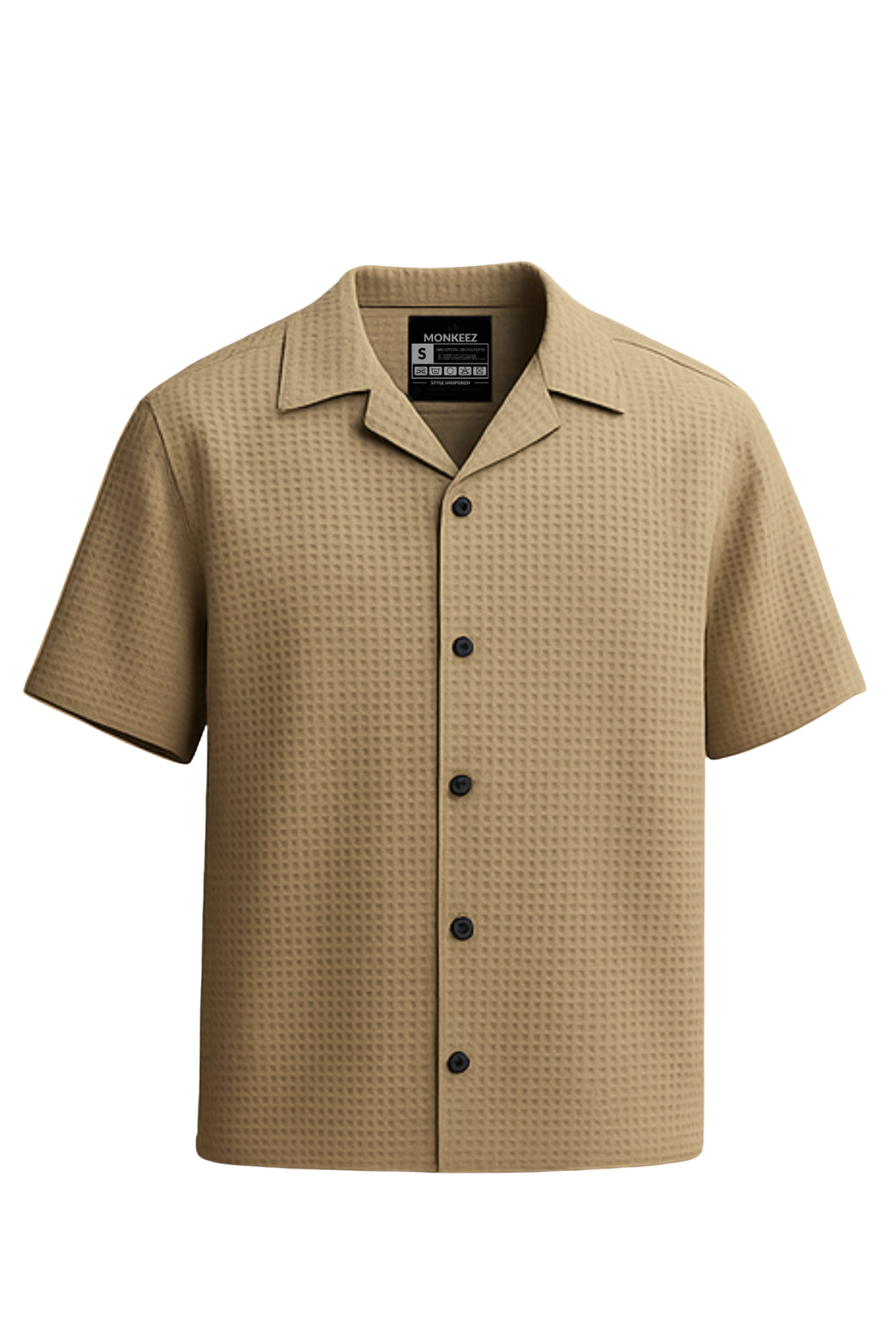 Mens Texture Structured Cuban Collar Shirt - Beige